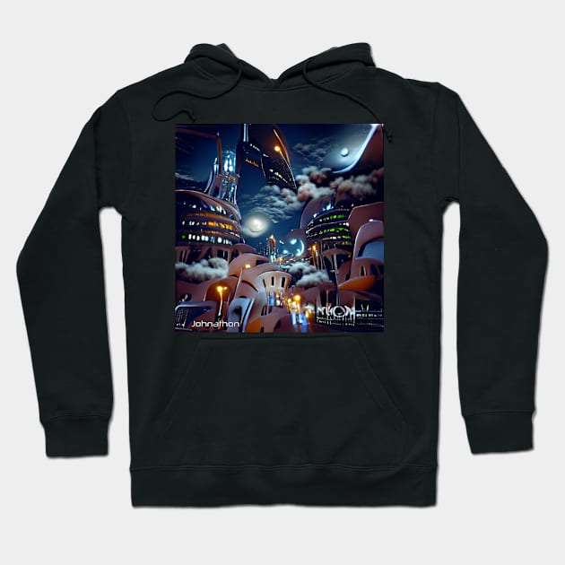 FUTURISTIC CITY IN THE CLOUDS ORIGINAL DIGITAL GENERATED ART Hoodie by JOHNATHON